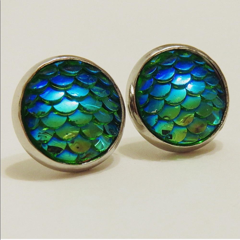 Green Scale Ear Studs